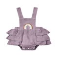thumbnail image 1 of Baby Summer Ruffle Romper  Sleeveless Elastic Waist Rainbow Embroidery Strap Bodysuit, 1 of 6