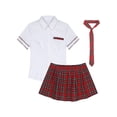 thumbnail image 3 of iiniim Ensemble de Cheerleading pour Femmes, Uniforme de Sport, Chemise à Manches Courtes avec Jupe à Carreaux, Rouge L, 3 of 7
