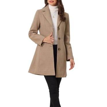 INSPIRE CHIC Women's Elegant Single Breasted Notched Lapel Long Sleeve Peacoats Dark Beige 3XL
