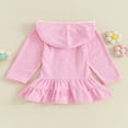 thumbnail image 4 of Kids Girl Hoodie Dress Solid Color Ruffled Zipper Long Sleeves Beach Dress, 4 of 8