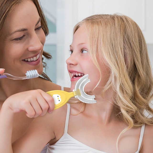 Children'S U-Shape Toothbrush For 360° Thorough Cleansing,Yellow Manual Toothbrush M