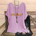 thumbnail image 2 of QATAINLAV T-Shirts à Manches Courtes pour Femmes en Coton et Lin à Col Rond Mode Chemises à Imprimé Floral Blouse Décontractée Coupe Ample Hauts Légers d'Été de Plage Offres Éclair Rose TTG, 2 of 8