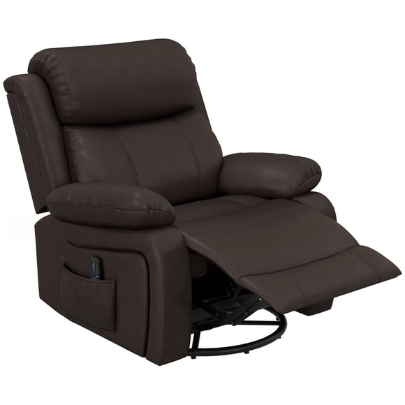 CoSoTower PU Leather Reclining Chair with Vibration Massage Recliner, Swivel Base, Rocking Function, Remote Control, Brown