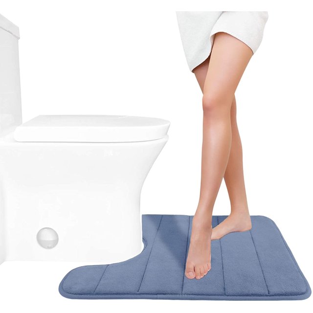 ORUYROP Memory Foam Toilet Bath Mat U-Shaped, 24 X 20 Inches,Soft and Comfortable, Super Water Absorption, Non-Slip, Machine Wash and Easier to Dry for Bathroom Commode Contour Rug, Denim Blue