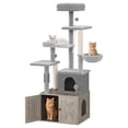 thumbnail image 2 of Kojooin 2-in-1 Cat Tree with Hidden Litter Box Enclosure, Multi-Level Cat Tower with Scratching Post, Hammock and Condo, 2 of 8
