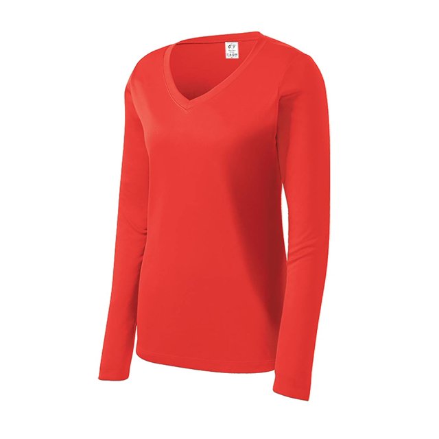 Gravity Threads Womens Long-Sleeve Moisture-Wick V-Neck - Hot Coral - X-Large