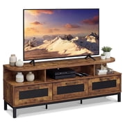 Costway Meuble TV pour Téléviseurs jusqu'à 75 po, Centre de Divertissement avec 3 Tiroirs de Rangement et Étagères Ouvertes Brun Rustique