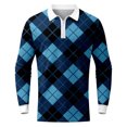 thumbnail image 4 of Cathalem Polo à Col en V pour Homme, Manches Longues, Col à Double Boutonnage, Polo, Bleu G, 4 of 4