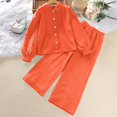 thumbnail image 2 of vdgthytj Toddler Boy Girl Fall Spring Clothes Kids Long Sleeve Button down Shirt and Wide Leg Pants 2PCS Lounge Outfit, 2 of 9