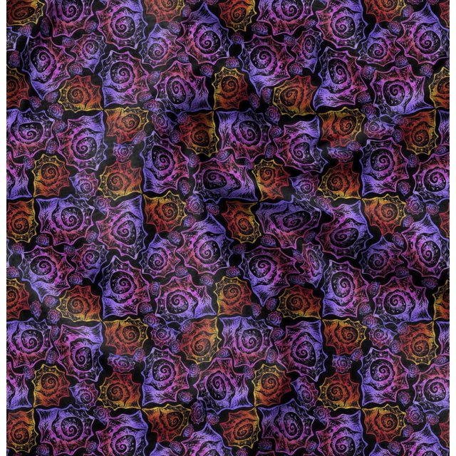 Soimoi Black Poly Georgette Fabric Shells Ocean Print Fabric by the Yard 52 Inch Wide