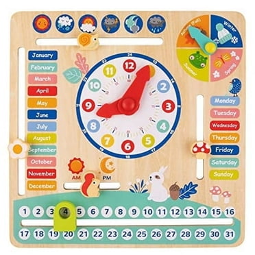 TOOKYLAND Montessori Educational Wooden Learning Toys Kids Daily calendar My calendar clock Wooden Toys gifts for Toddler Kids Age 3+
