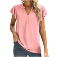thumbnail image 1 of Birdeem Femmes Ample Décontracté Manches Courtes Col en V Uni Blouse T-Shirt Tunique Hauts, 1 of 9