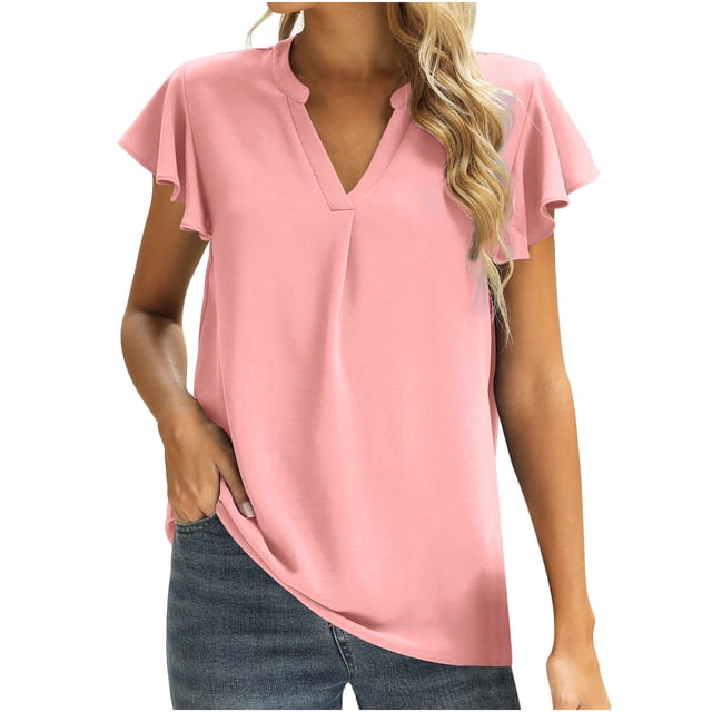 Birdeem Femmes Ample Décontracté Manches Courtes Col en V Uni Blouse T-Shirt Tunique Hauts