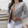 thumbnail image 2 of IROINID Veste Blazer Courte pour Femme, Encolure Ronde, Couleur Unie, Manches Longues, Coupe Ample, Petit Complet à Simple Boutonnage, Manteau Court, Haut, Gris, 2 of 5