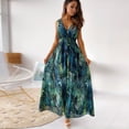 thumbnail image 1 of HKEJIAOI Robe Femme Femme Col en V Sans Manches Imprimé Dos Ouvert Décontractée Aguichant Dos Nu Mi-Mollet Longue Robe Économies Liquidation Vert, 1 of 9