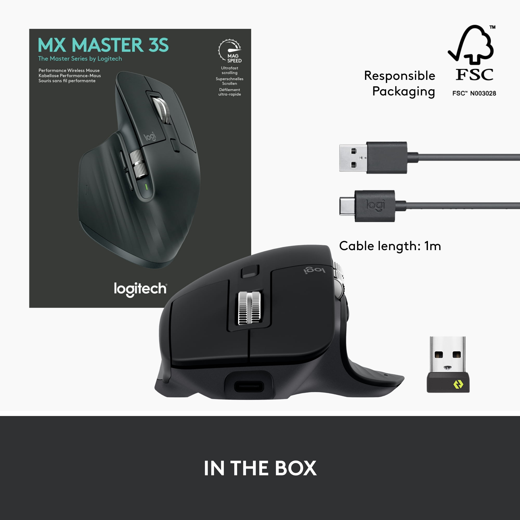 Logitech MX Master 3S, Wireless Performance Mouse, Ergo, 8K