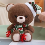UsRHHA Christmas Hat Teddy Bear Plush Toy Pillow, Soft Polyester Cloth Doll for Kids Holiday Gift, Cute Stuffed Animal for Boys Girls Birthday Decor