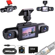 Full View Car Dashcam System, 360° 4 Channel Dash Cam, 1080p Car Dash Camera, Wireless, Night Vision, Loop Recording, Parking Monitor, with 32GB Card