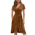 thumbnail image 1 of SMihono Robe Bohème d'Été pour Femmes Grande Taille Mode Robe Décontractée pour Femmes de Printemps et d'Été Fendue à Col en V à Manches Courtes, 1 of 5