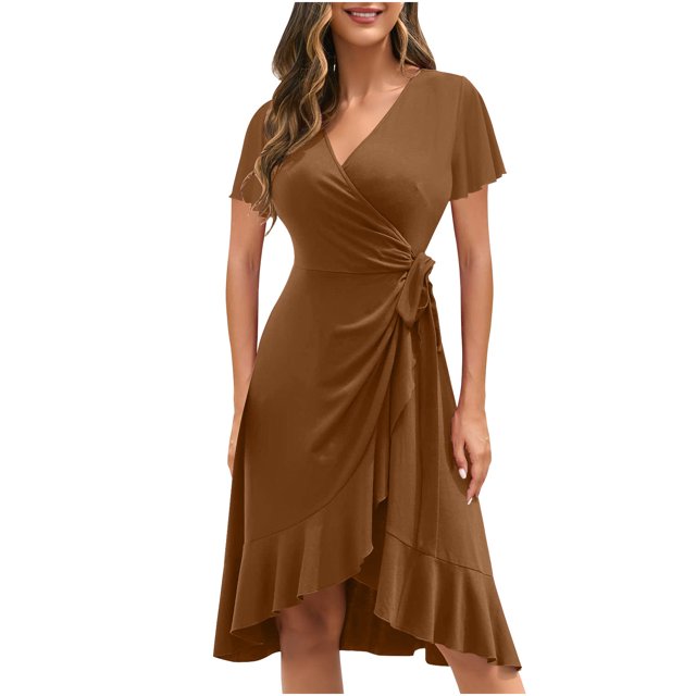 SMihono Robe Bohème d'Été pour Femmes Grande Taille Mode Robe Décontractée pour Femmes de Printemps et d'Été Fendue à Col en V à Manches Courtes