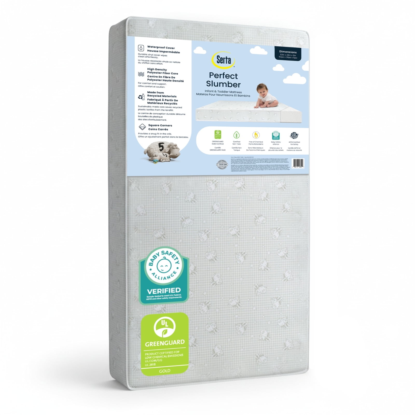 Delta Children Serta Perfect Slumber Dual Sided Crib And Toddler Mattress - Waterproof - Hypoallergenic - Premium Sustainably Sourced Fiber Core -Gree