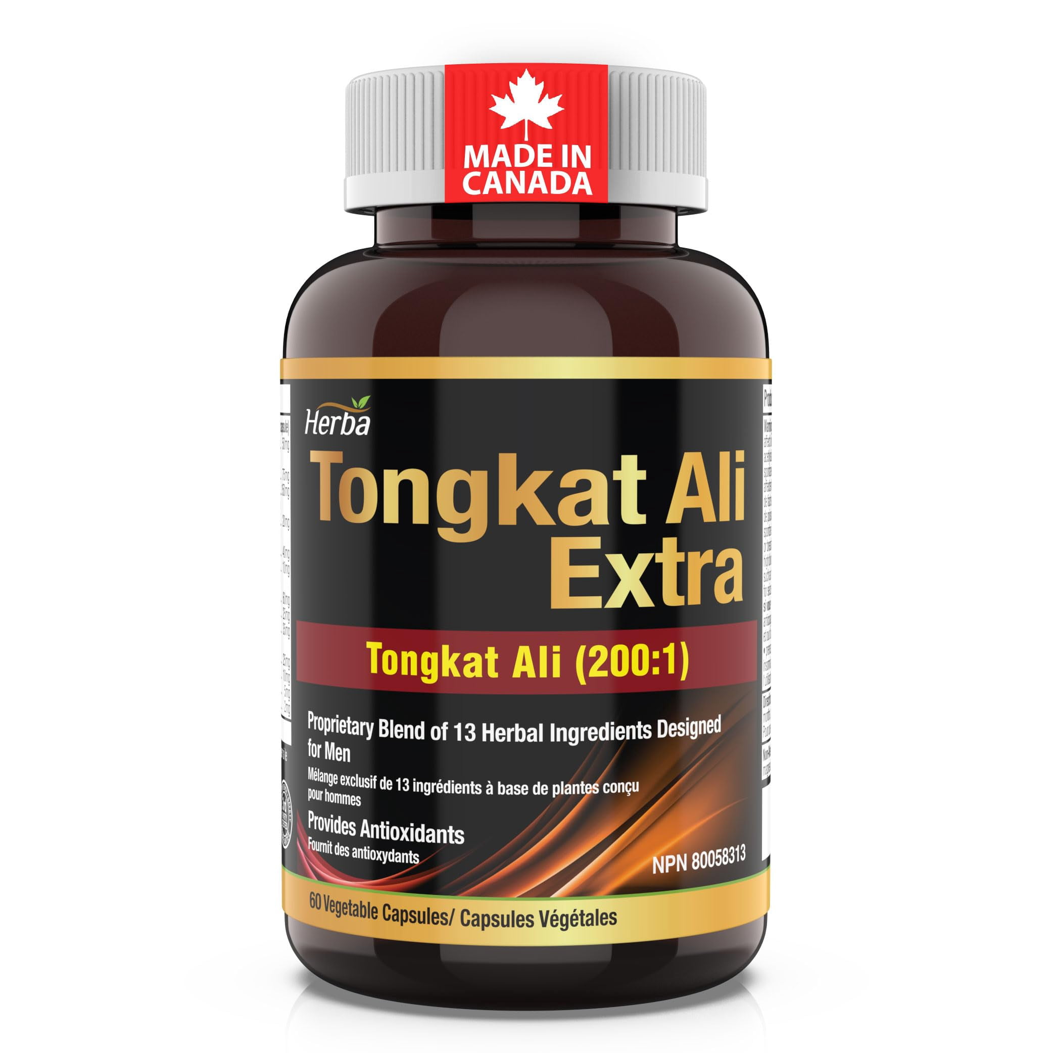 Herba Tongkat Ali Extract – 60 Capsules | 10,000mg Raw Tongkat Ali Root Equivalent | Made in Canada