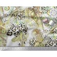 thumbnail image 2 of Soimoi Yellow polyester Crepe Fabric Paisley & Leopard Animal Skin Printed Fabric 1 Yard 52 Inch Wide, 2 of 3