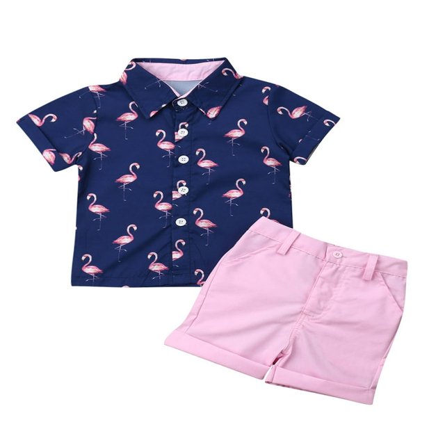 Little Boys Short Sleeve Button Down Shirts Tops Shorts Pants 2pcs Summer Outfits