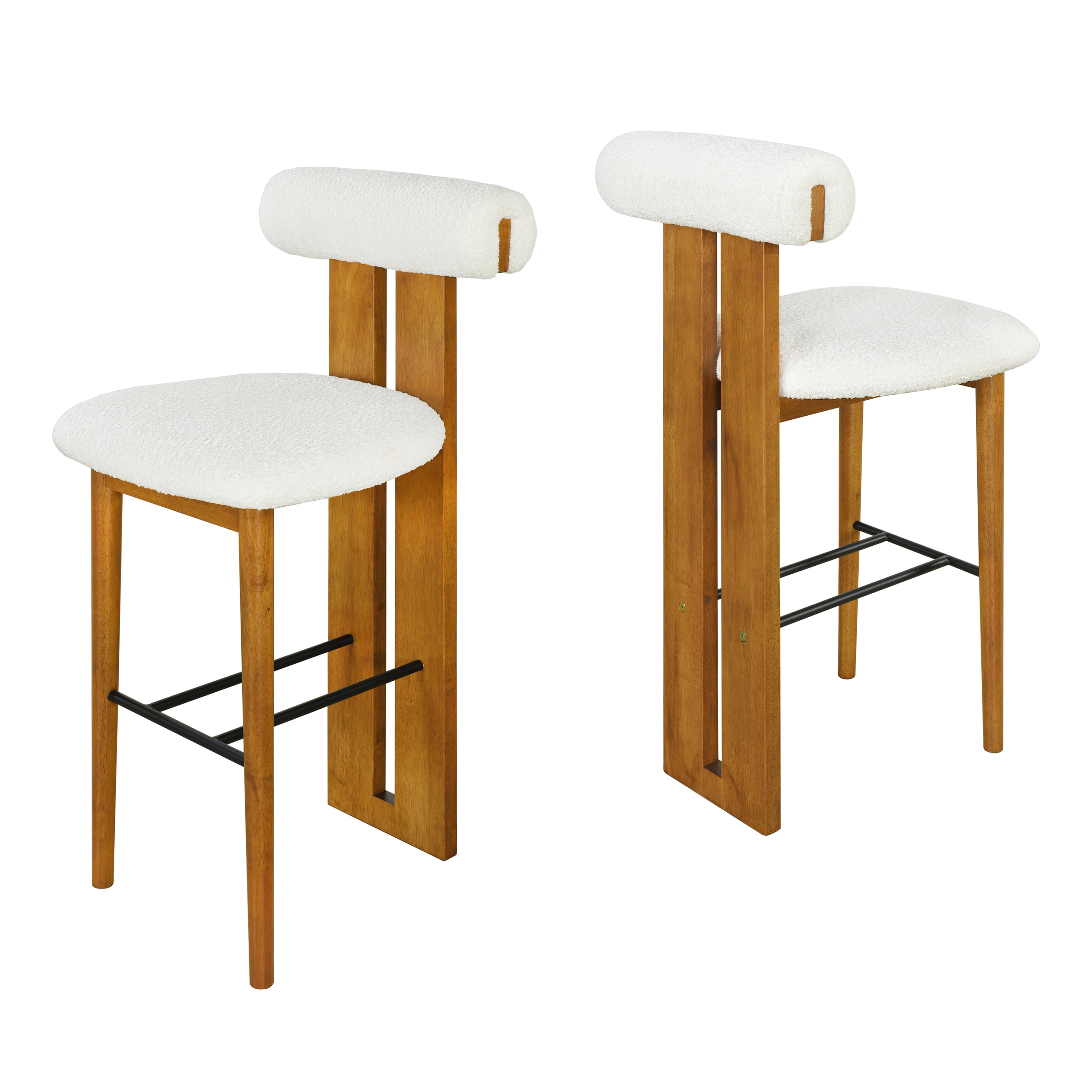 Tabourets de bar modernes Renée de Noble House (lot de 2), siège rembourré ivoire, noyer + blanc