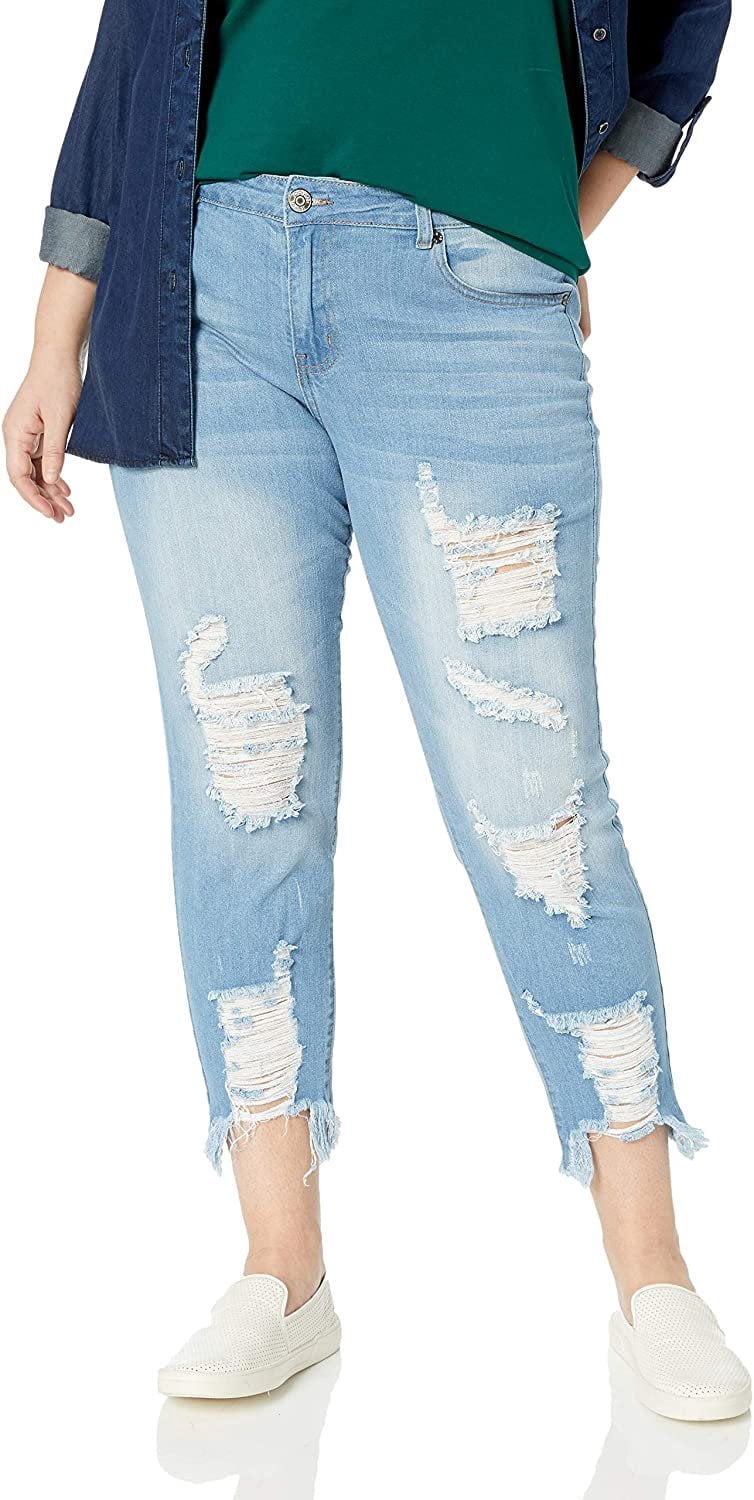 COVERGIRL Women's Distressed Ripped Skinny Jeans, Light Distressed, Plus Size