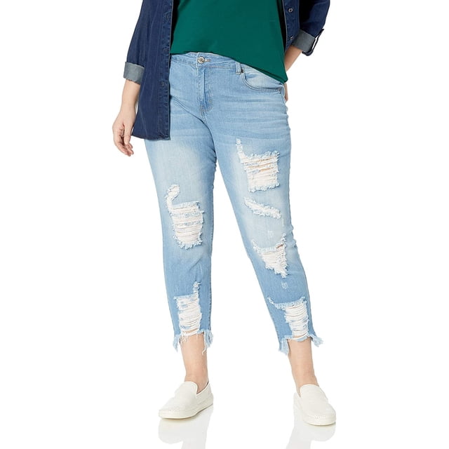 COVER GIRL Women's Plus Size Distressed Ripped Skinny Jeans, Light Distressed, Juniors 5
