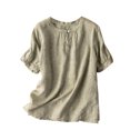 thumbnail image 1 of Timegard Tops for Women Trendy Round Neck Short Sleeve T Shirts Casual Button Solid Color Top, 1 of 3