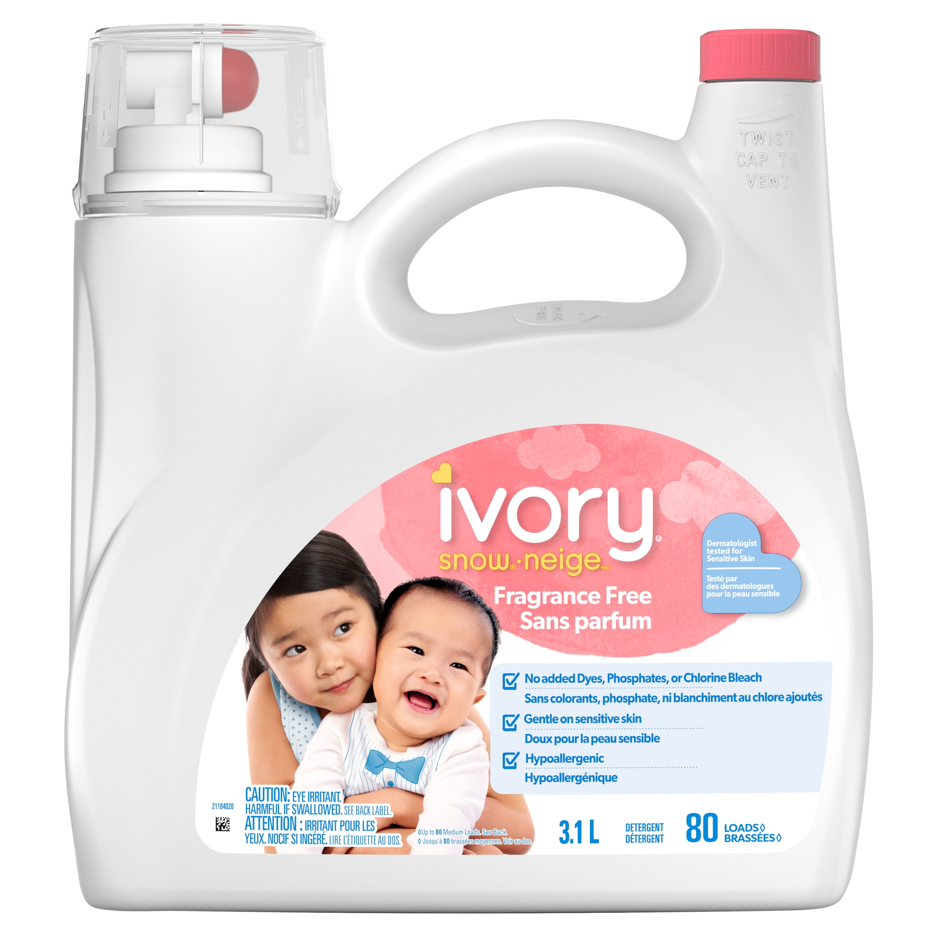 Ivory Snow Free Liquid Laundry Detergent, 3.2 L, 80 Loads, Laundry Detergent for Sensitive Skin, Dermatologist tested