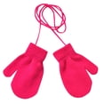 thumbnail image 2 of Pink Gloves Mittens Children Winter Warm Solid Knitted Cute with String Gloves, 2 of 3