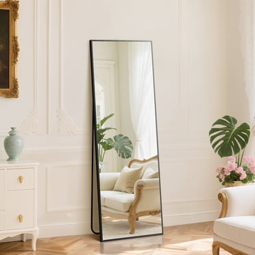 EDX Black 59"x16" Rectangular Full Length Mirror with Metal Frame, Full Body Floor Mirror, Free-Standing Wall-Mounted Hanging
