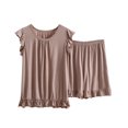 thumbnail image 2 of Blouses pour Femmes, Ensemble Deux Pièces Décontracté pour Femmes, Ample, Sans Manches, Col Rond, Assorti à Tout, Short en Dentelle, Couleur Unie, 2 of 9