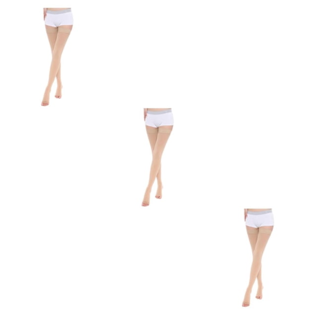 Baohd Soft And Stretchy Compression Stockings Fashionable And Comfortable Open Toe-Skin Color M 3Set