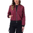 thumbnail image 1 of INSPIRE CHIC Blouson Bomber Court pour Femme à Col Montant, Manches Longues, Fermeture Éclair Intégrale, 1 of 6