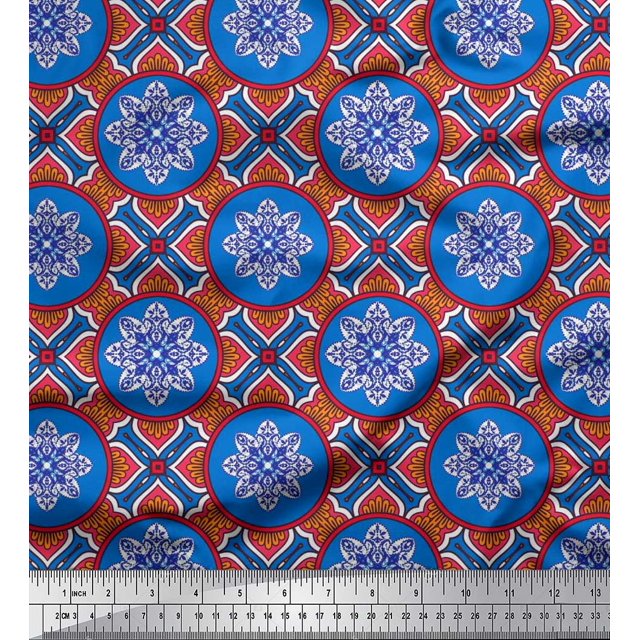 Soimoi Rayon Fabric Floral Mandala Print Fabric by The Yard 56 Inch Wide