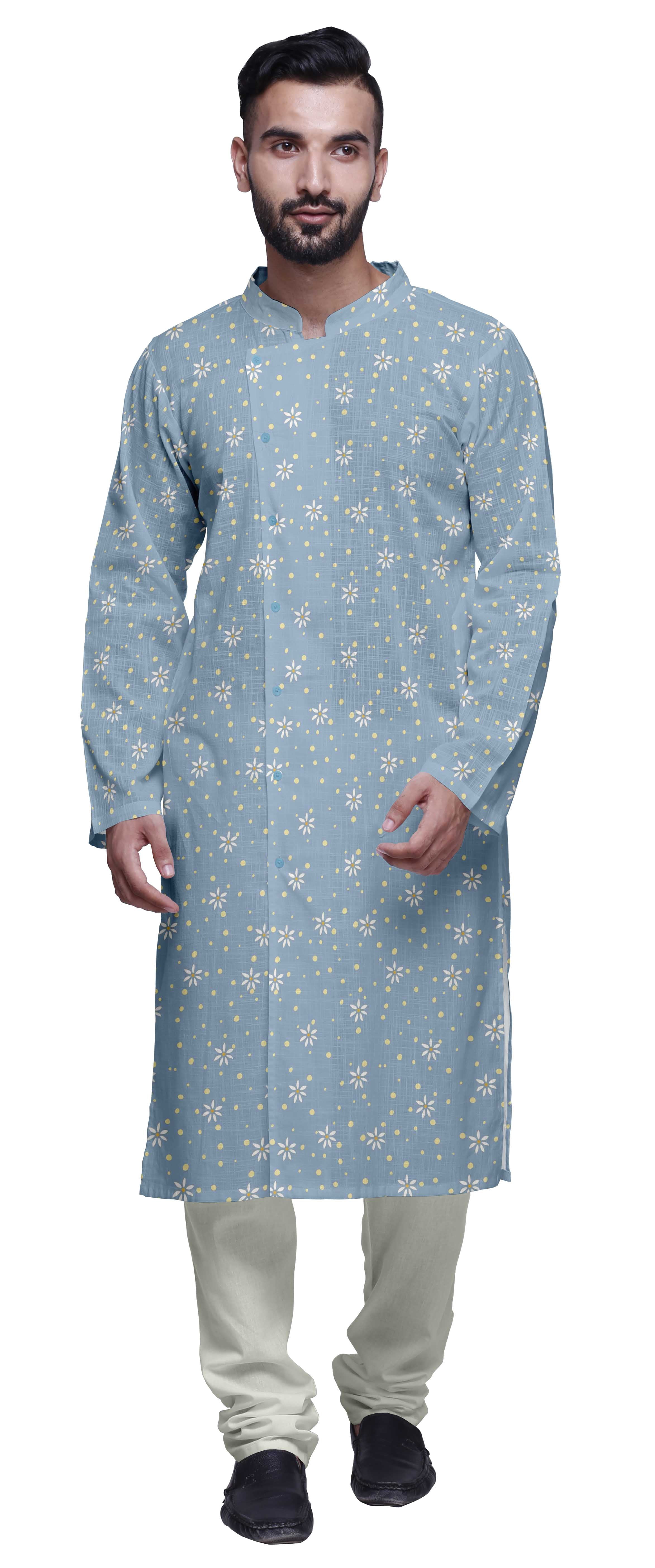 Atasi Designer Kurta Pajama For Men Printed Angrakha Style Casual Summer Clothing