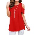 thumbnail image 2 of Off the Shoulder Shirts for Women Summer Short Sleeve Solid Color Tank Top Ladies Plus Size Beach Flowy Tees Blouse (X-Large, Red), 2 of 6