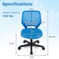 thumbnail image 2 of Costway Chaise de Bureau Ergonomique Réglable en Hauteur pour Enfants avec Roulettes Universelles Chaise de Travail Bleue, 2 of 10