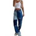thumbnail image 2 of Honganda Women?s Contrast Color Stitching High-waist Slim Fit Straight Jeans, 2 of 10