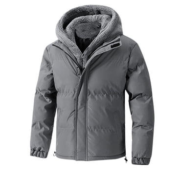 Pisexur Mens Winter Jacket Men's Solid Color Zipper Lightweight Hooded Winter Warm Cotton Jacket Long Sleeve Parkas Mens Puffer Jacket Winter Coats for Men Plus Size Jackets