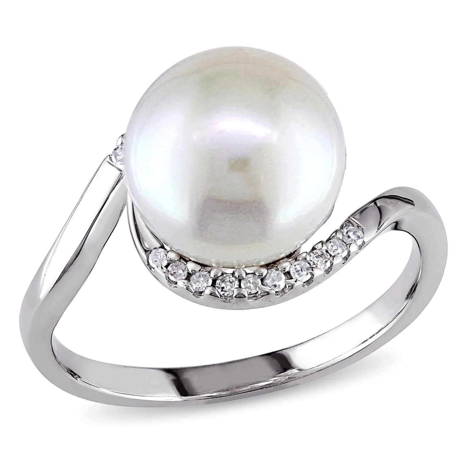 Bague Miabella avec perle d'eau douce cultivée 9,5-10mm et accents de diamants en argent sterling