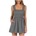 thumbnail image 1 of RXMEKW Strapless Smocked Jumpsuit with Ruffle Straps for Women Wide Leg Short with Pockets Olive, 1 of 8