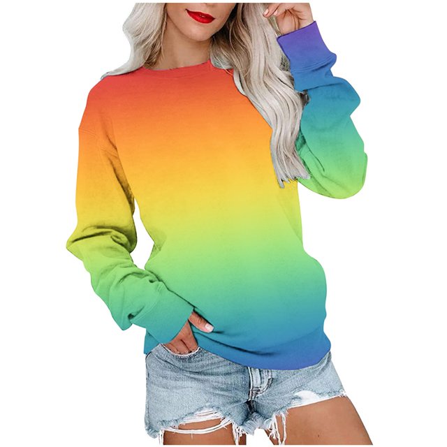 Penkiiy Chandail pour Femmes T-shirt Imprimé de Mode pour Femmes Blouse à Manches Longues Col Rond Hauts Décontractés Chandail Chandails à Capuchon Multicolore Vêtements Y2K