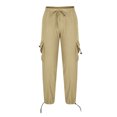 thumbnail image 3 of XZNGL Casual Pants for Men, Cotton Linen Blend Drawstring Elastic Waist Multi Pocket Cargo Style, Low Rise, Straight Leg, Breathable Summer Winter Wear, 3 of 6