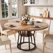 BeesClover Round Dining Table for 4-6, 47.2 in Farmhouse Kitchen Table with Storage, Circle Dinner Tables for Kitchen, Dining Room, Living Room, Meeting Room