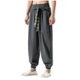 thumbnail image 1 of Birdeem Man and Linen Solid Color Drawstring Pockets Binding Leg Trousers, 1 of 4